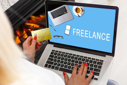 Work from home setup with freelancer using computer